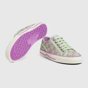 GUCCI WOMEN'S TENNIS 1977 GG CRYSTALS CANVAS SNEAKERS MINT GREEN & PURPLE NIB